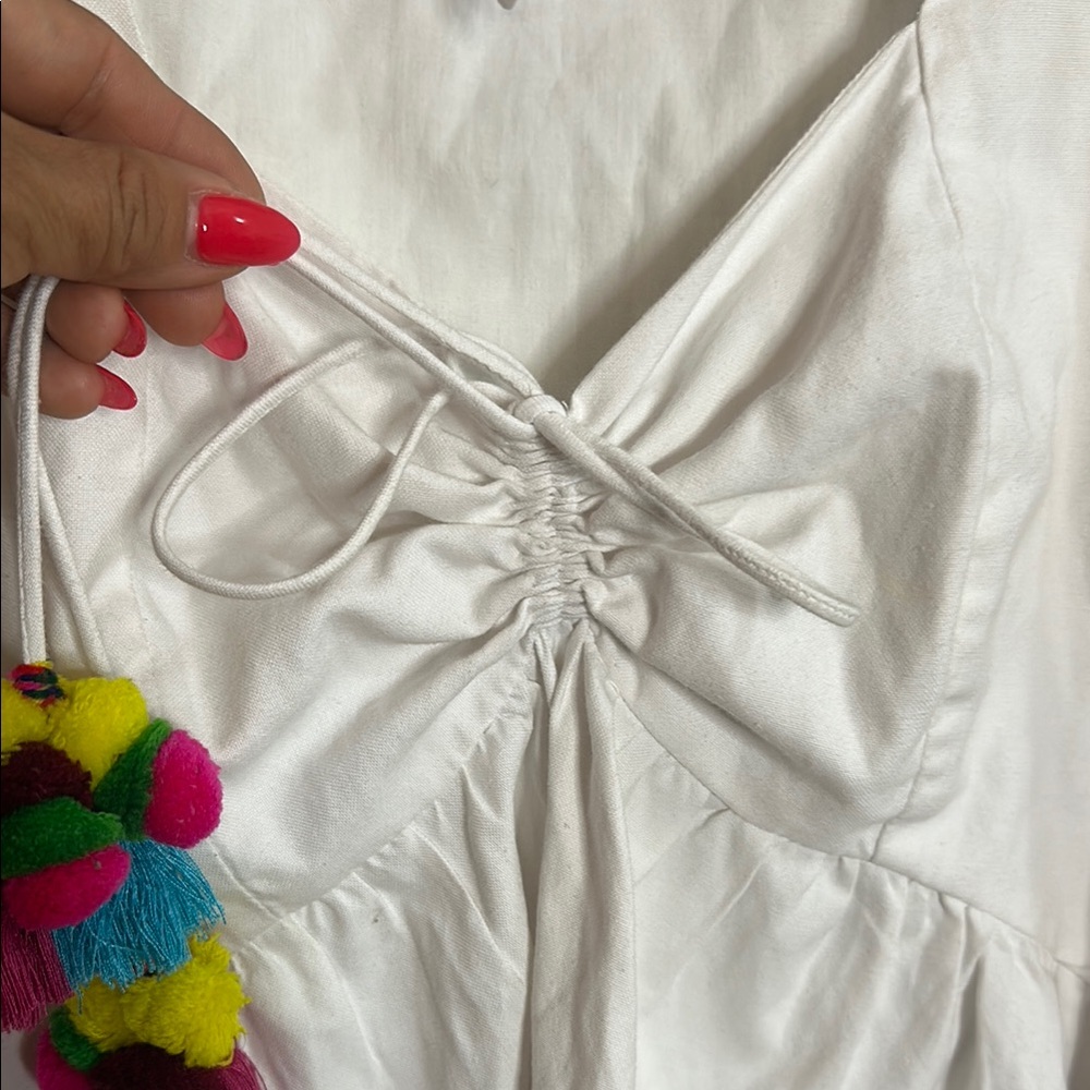 Zara White Relaxed Tie Front Tank Top - Picture 3 of 5